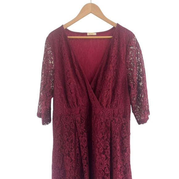 Burgundy Wine Lace Midi Dress Size 22 3X Christmas Holiday Party Wedding Plus Sz - Picture 5 of 10